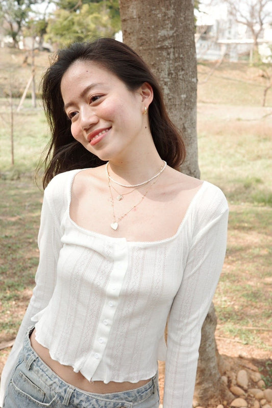超親膚!!🕊️🧺美式慵懶洞洞棉氣質方領排扣上衣