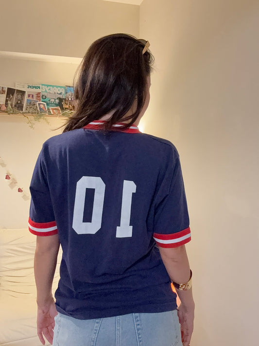 沖繩挖寶🇯🇵美製80-90S古著🇺🇸深藍色V領撞色老球衣🏈