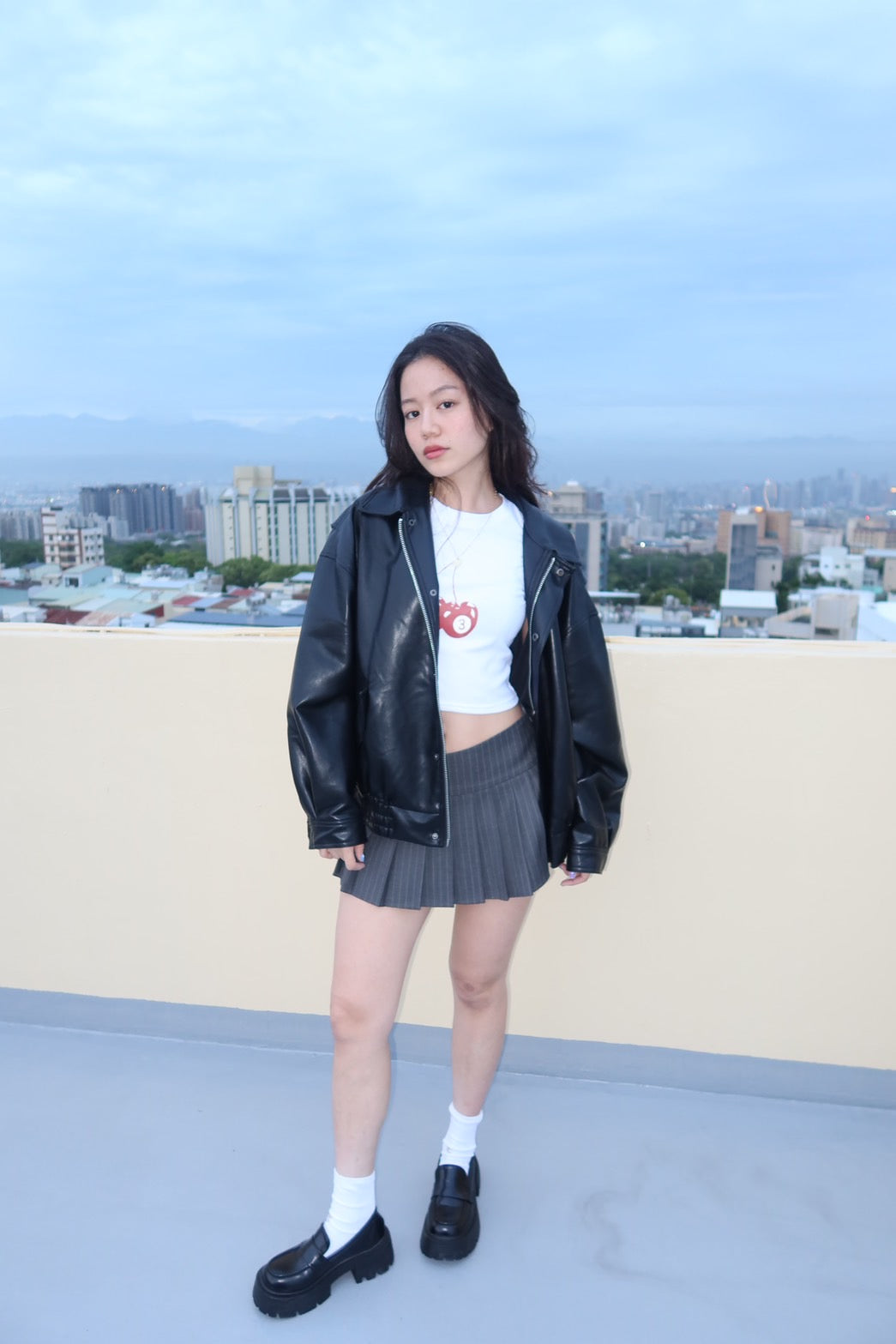 條紋灰色學院百褶裙📖