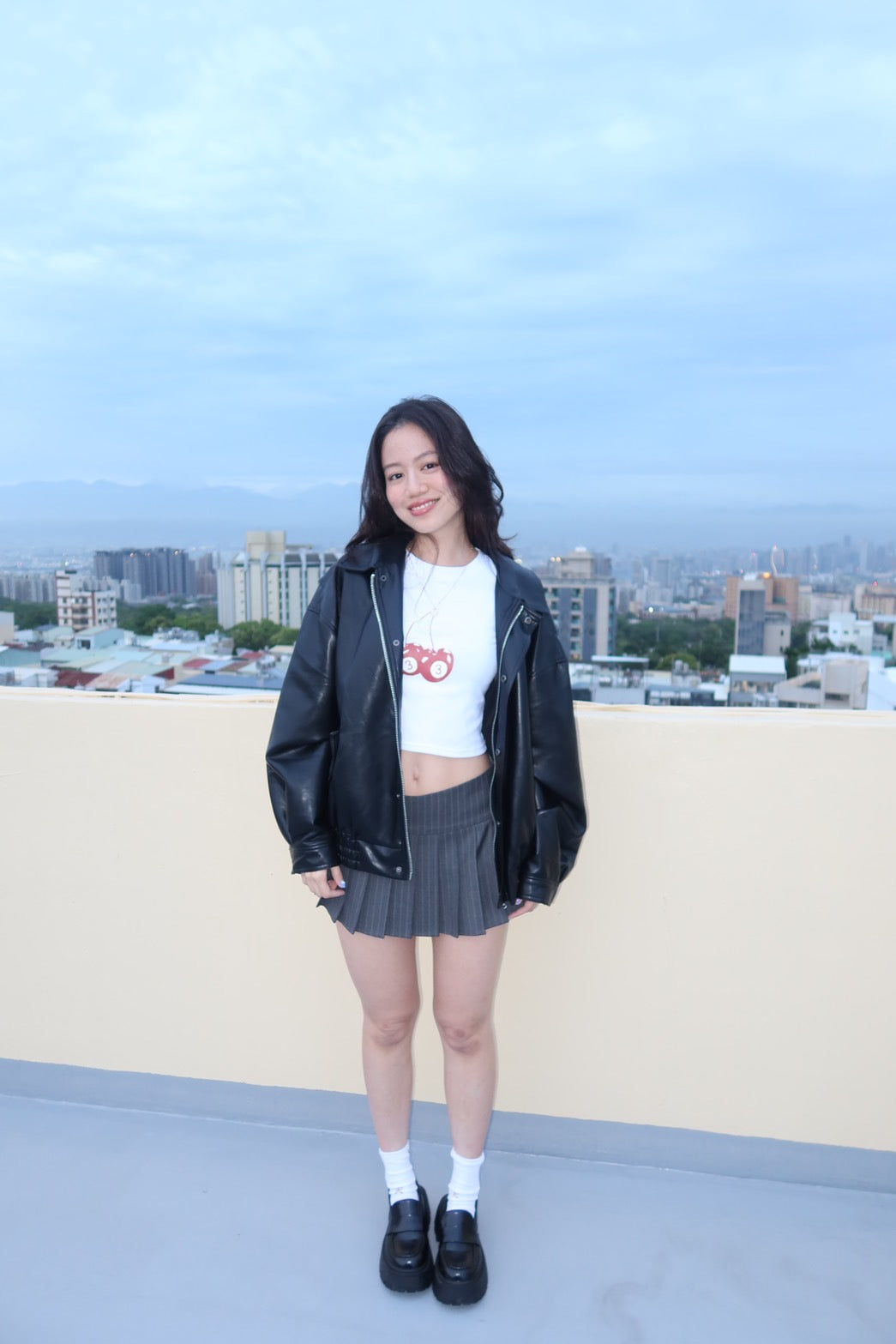 條紋灰色學院百褶裙📖
