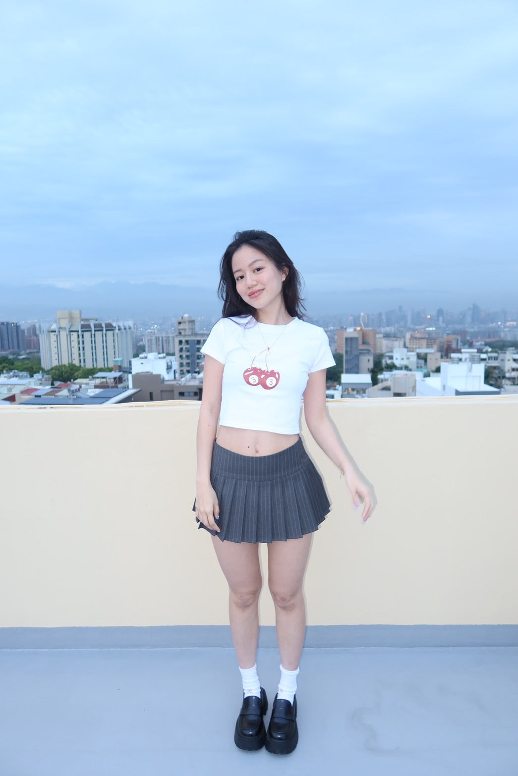 條紋灰色學院百褶裙📖