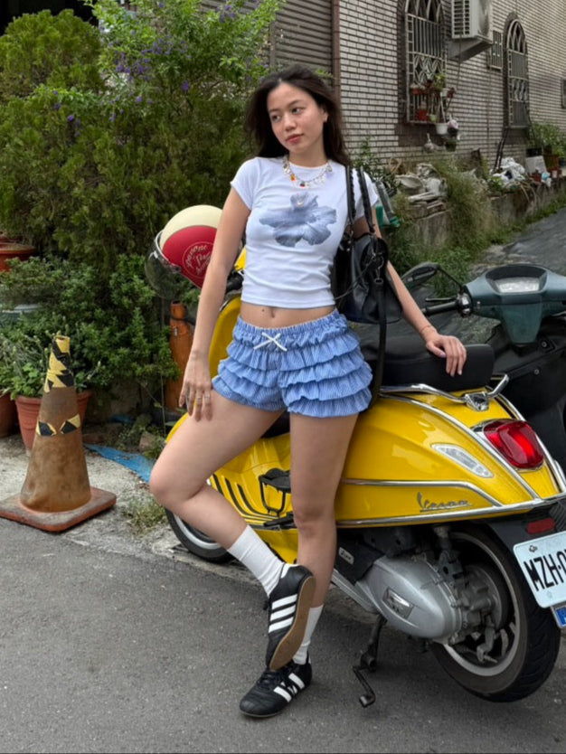本期超級大必買!!超可愛夏日藍格紋🩵泡泡短褲裙🫧🐚