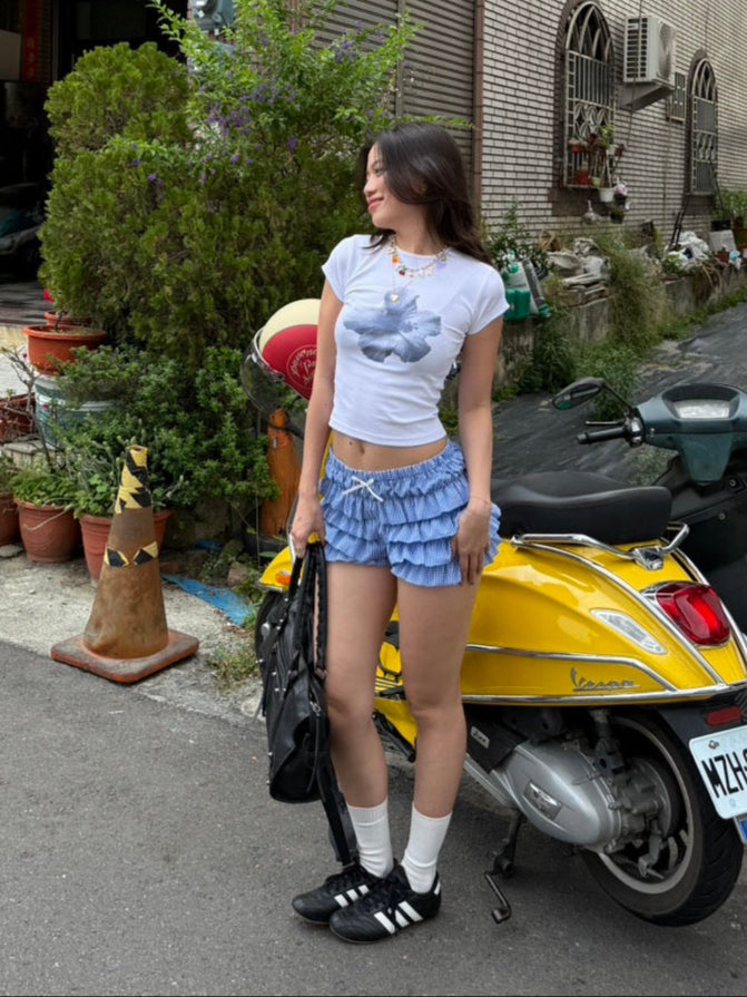 本期超級大必買!!超可愛夏日藍格紋🩵泡泡短褲裙🫧🐚