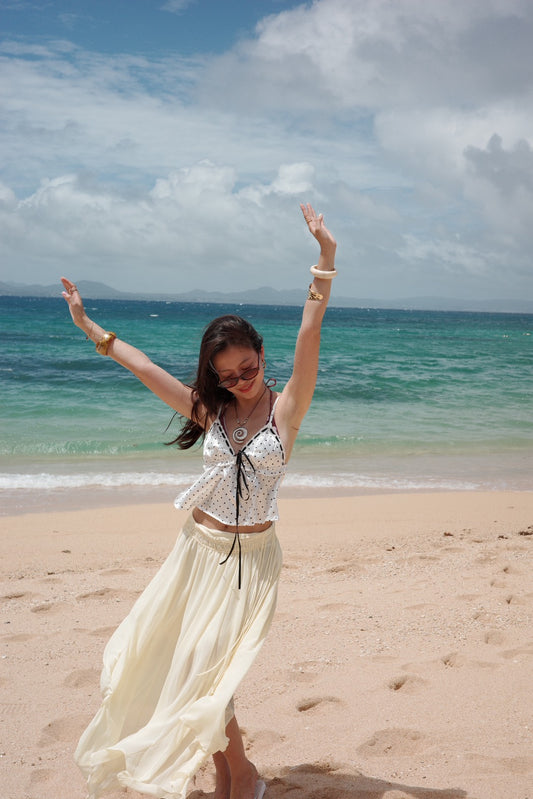 超美🍋嫩黃渡假半身長裙💛