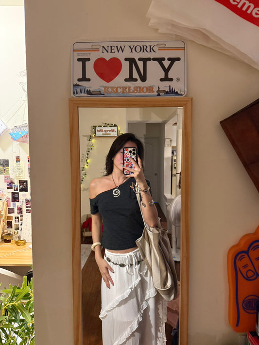 必買🩶親膚棉質短版斜肩上衣🔥