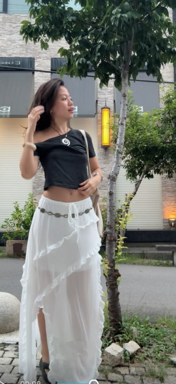 本期大必買⭐️超美不規則荷葉邊開衩渡假半身裙🐚