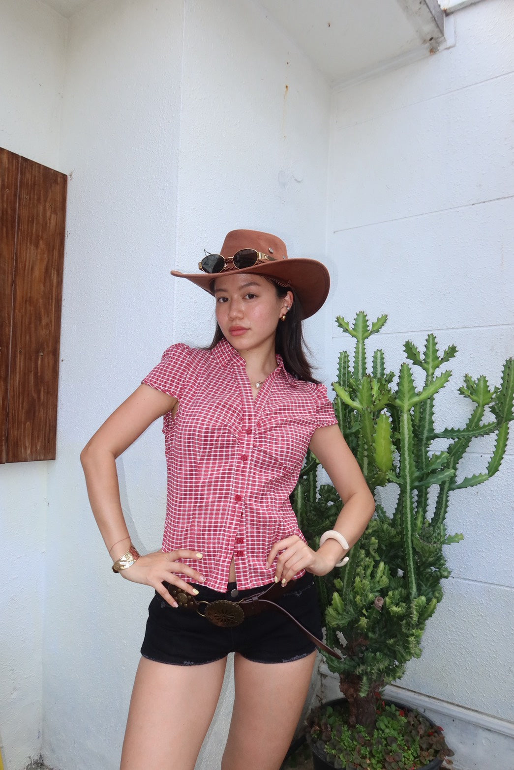 本期大必買🍓⭐️美式復古格紋辣妹短袖襯衫🕹️