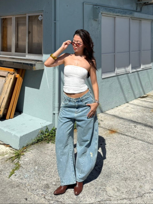 質感超好⭐️歐美彎刀淺藍色低腰牛仔褲👖