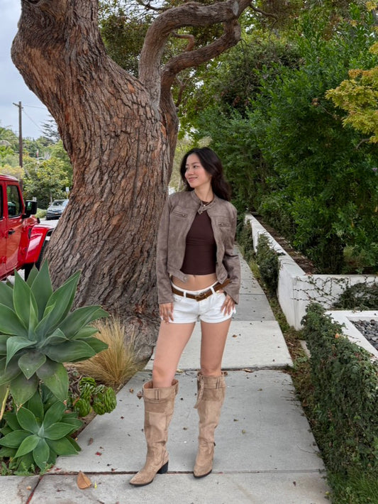 少量現貨🥨🔥卡其色麂皮寬鬆高筒堆堆靴👢