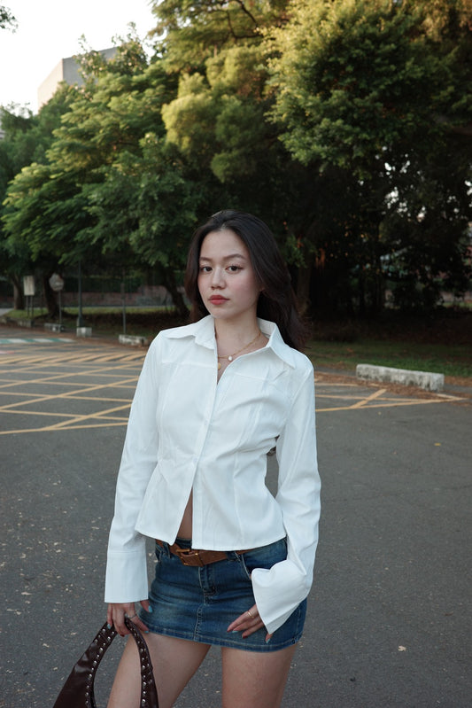 超好看!!百搭復古白色縮腰襯衫🤍☕️