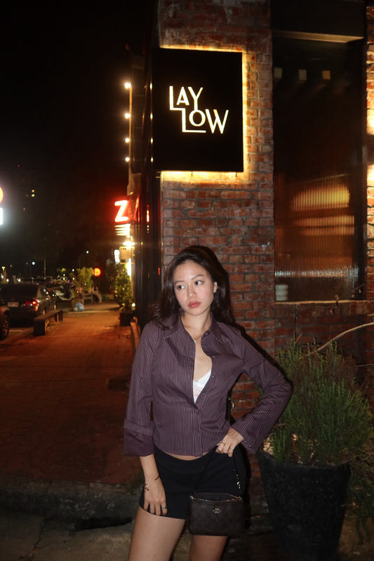 本期必買!!🧸超好看咖啡色條紋縮腰辣妹襯衫🤎