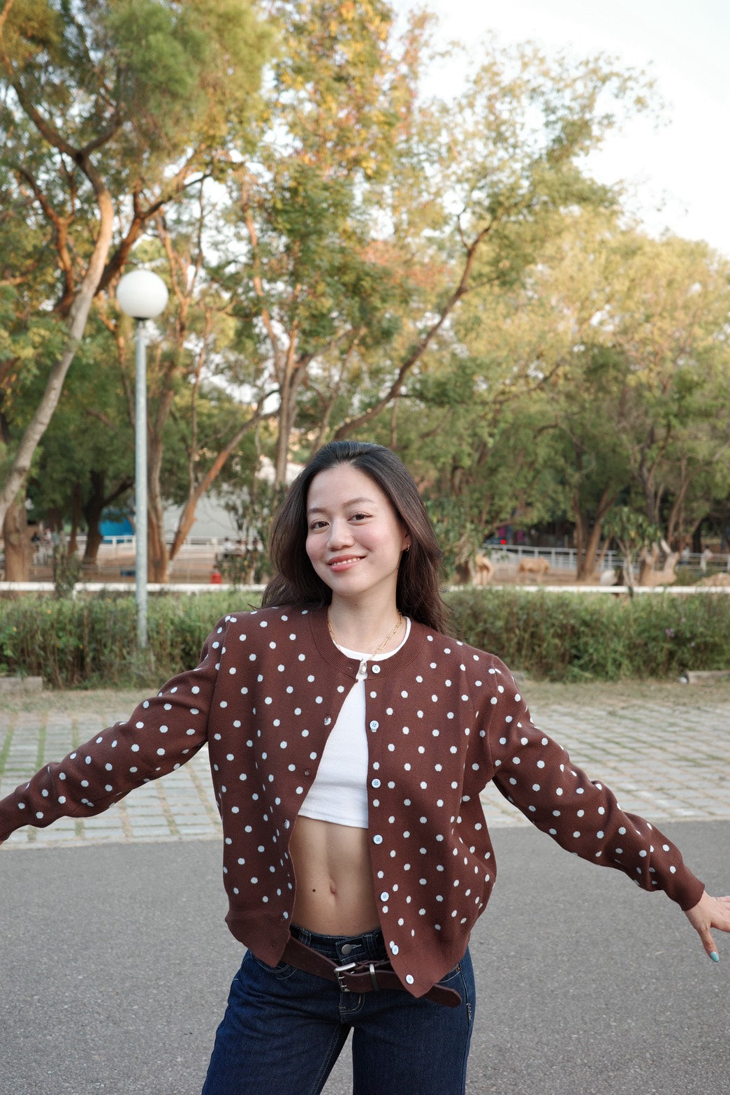 超可愛!!!🤎🩵咖啡色波點針織毛衣外套!!🧸⭐️