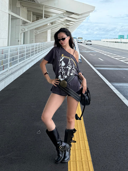 超好看!!必買🤤美式印刷搖滾🎸落肩慵懶大踢🎱限量🔥