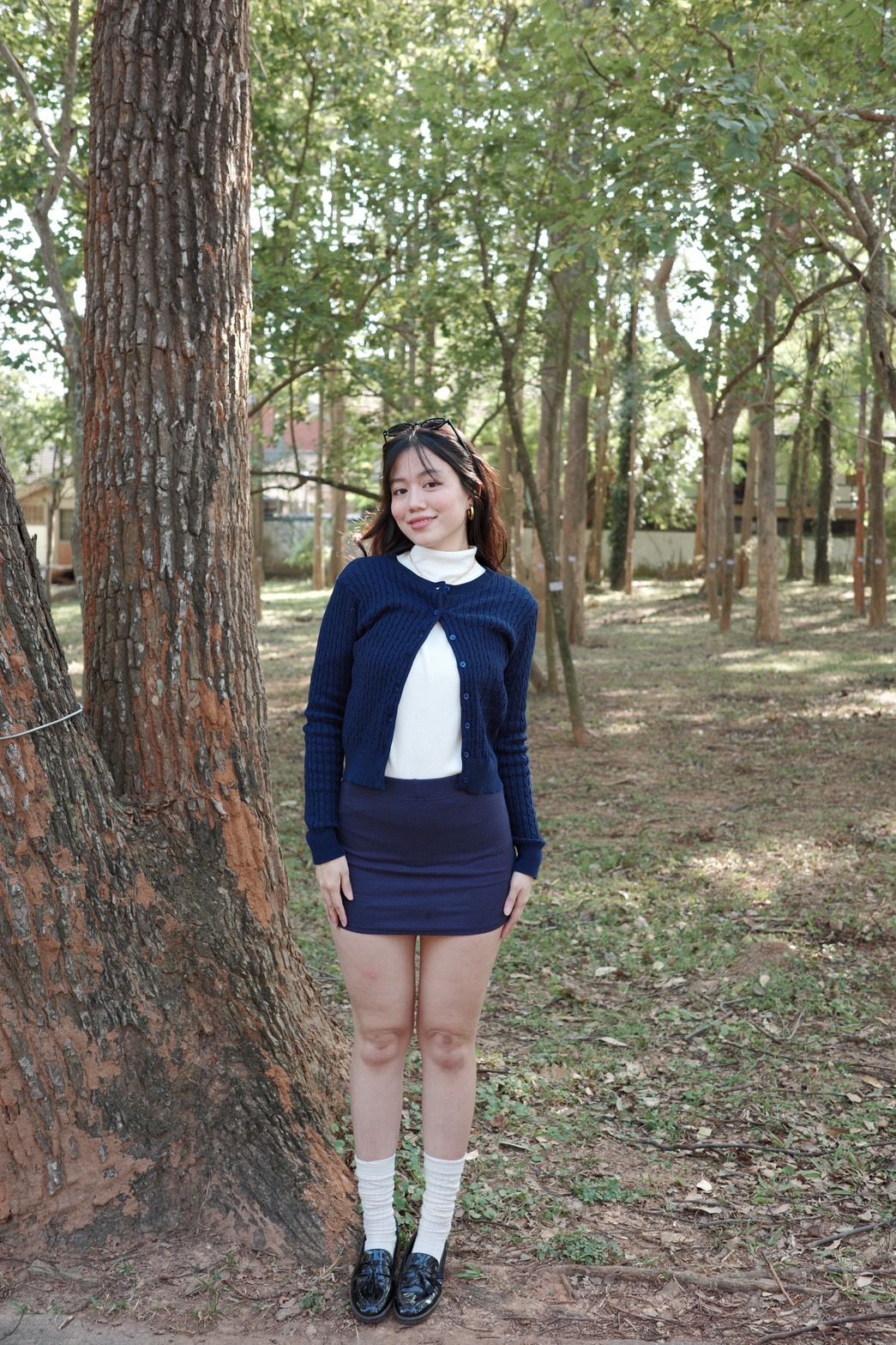 📖學院風藏藍色圓領麻花排扣針織外套⭐️（多色!