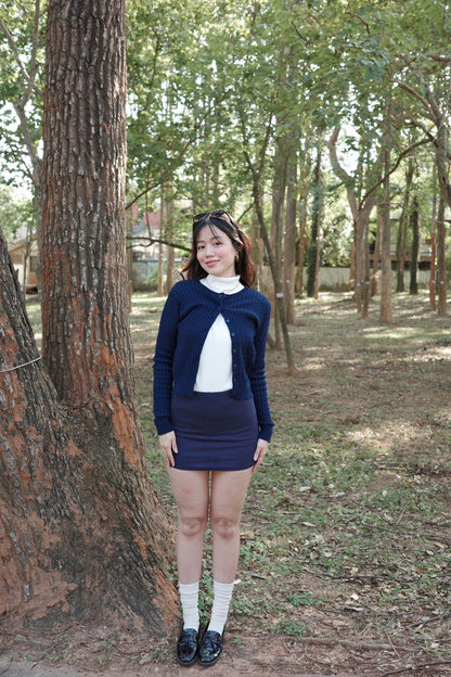 📖學院風藏藍色圓領麻花排扣針織外套⭐️（多色!
