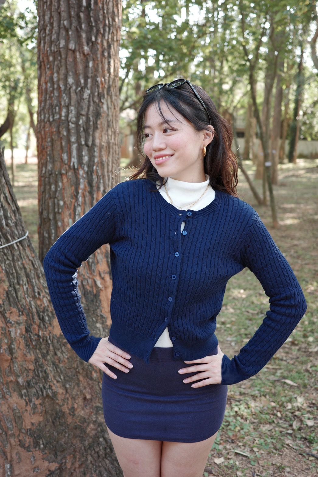 📖學院風藏藍色圓領麻花排扣針織外套⭐️（多色!