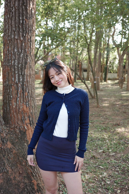 📖學院風藏藍色圓領麻花排扣針織外套⭐️（多色!