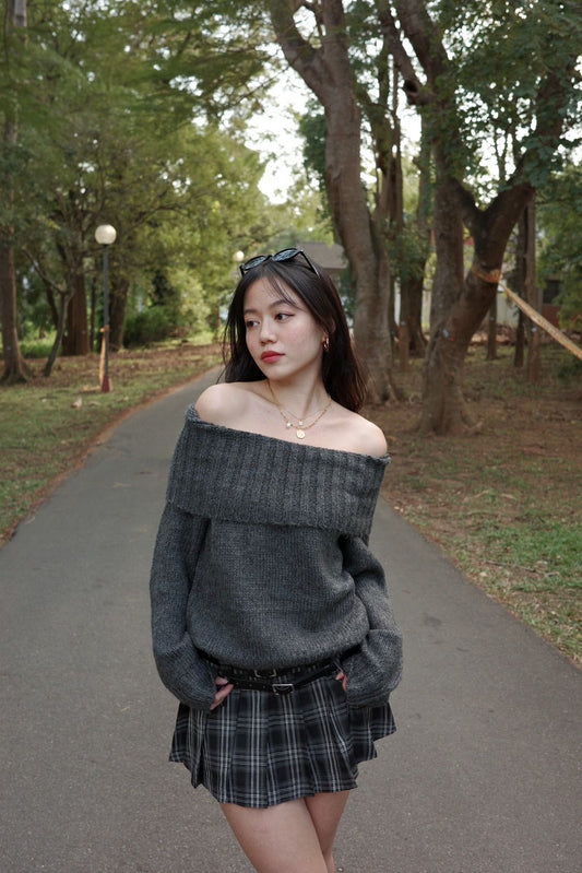 🗞️歐美必買超美一字領身灰色毛衣☕️📰