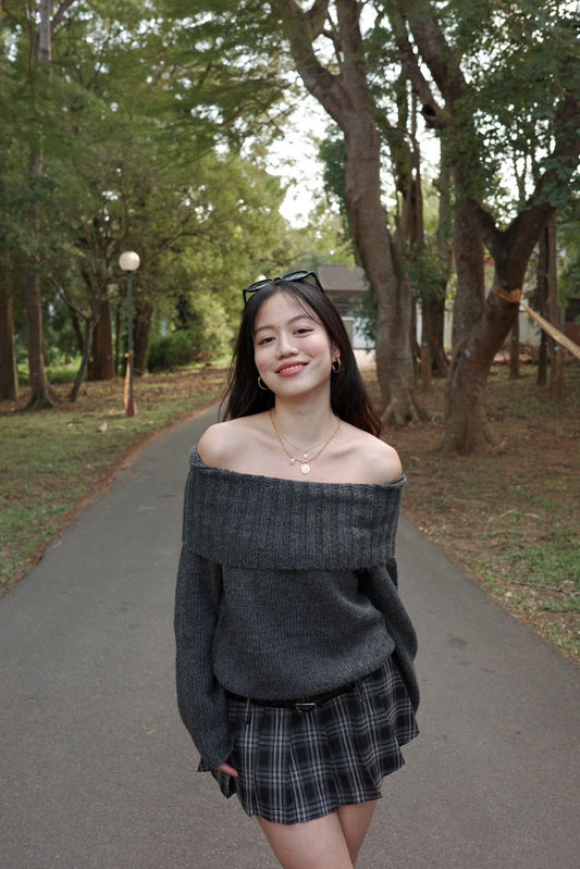 🗞️歐美必買超美一字領身灰色毛衣☕️📰