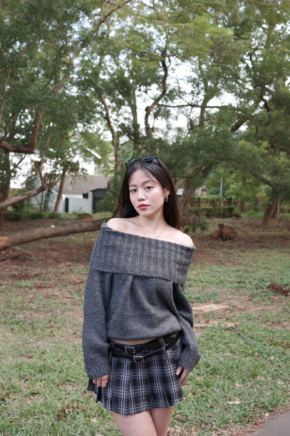🗞️歐美必買超美一字領身灰色毛衣☕️📰