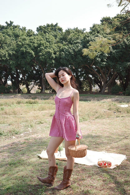 𝒔𝒕𝒓𝒂𝒘𝒃𝒆𝒓𝒓𝒚🍓𝑪𝒐𝒕𝒕𝒂𝒈𝒆𝒄𝒐𝒓歐美格紋田園小短洋🧺