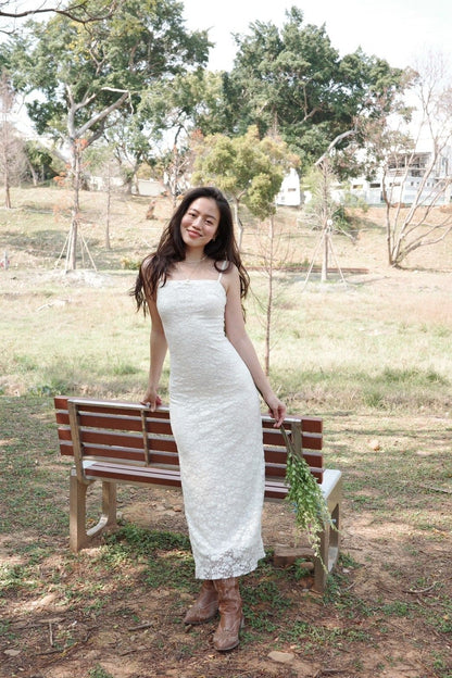𝑳𝒂𝒄𝒆-𝒕𝒓𝒊𝒎𝒎𝒆𝒅超美長蕾絲緊身平口洋裝🕊️🧺
