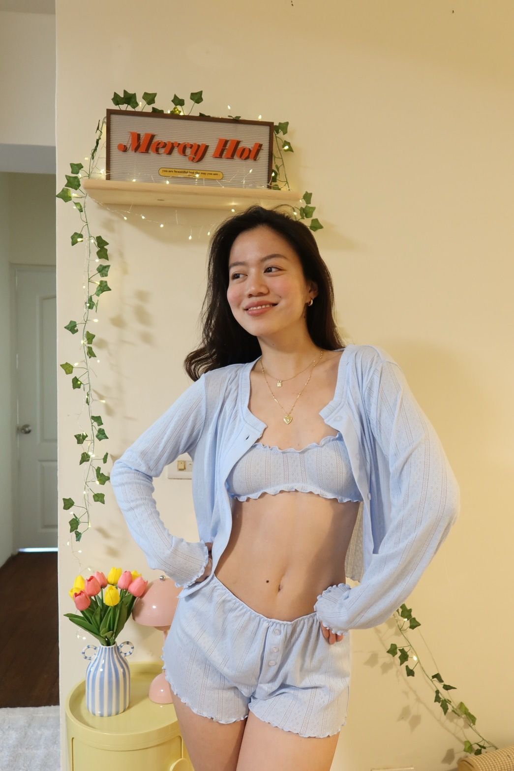 🛏️超親膚🧸三件套歐美洞洞棉睡衣套裝☁️