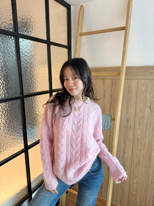 限量🔥🇰🇷𝐏𝐢𝐧𝐤 𝐏𝐥𝐮𝐬𝐡 𝐂𝐚𝐛𝐥𝐞 𝐊𝐧𝐢𝐭｜粉霧麻花毛衣💗🎀