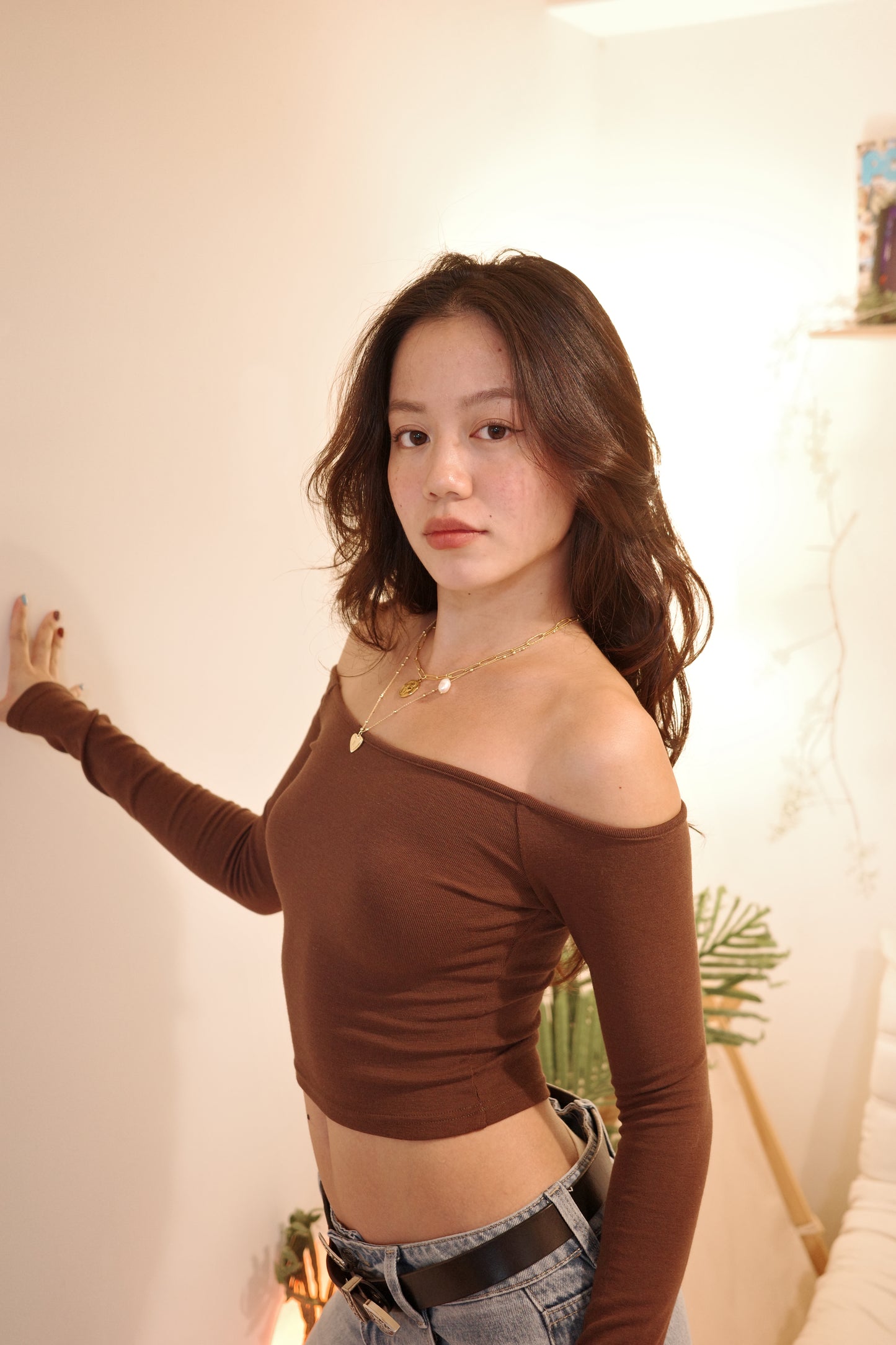 早秋必備🍂🧸不會往上跑!辣妹一字領親膚長袖☕️