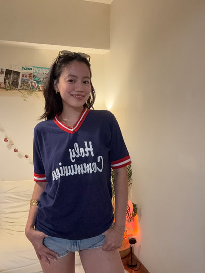 沖繩挖寶🇯🇵美製80-90S古著🇺🇸深藍色V領撞色老球衣🏈