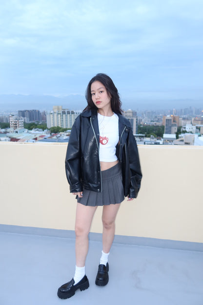 條紋灰色學院百褶裙📖