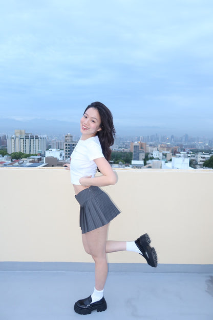 條紋灰色學院百褶裙📖