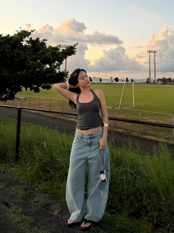 質感超好⭐️歐美彎刀淺藍色低腰牛仔褲👖