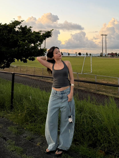 質感超好⭐️歐美彎刀淺藍色低腰牛仔褲👖