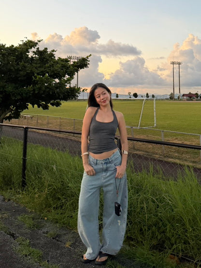 質感超好⭐️歐美彎刀淺藍色低腰牛仔褲👖