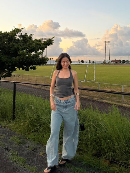 質感超好⭐️歐美彎刀淺藍色低腰牛仔褲👖