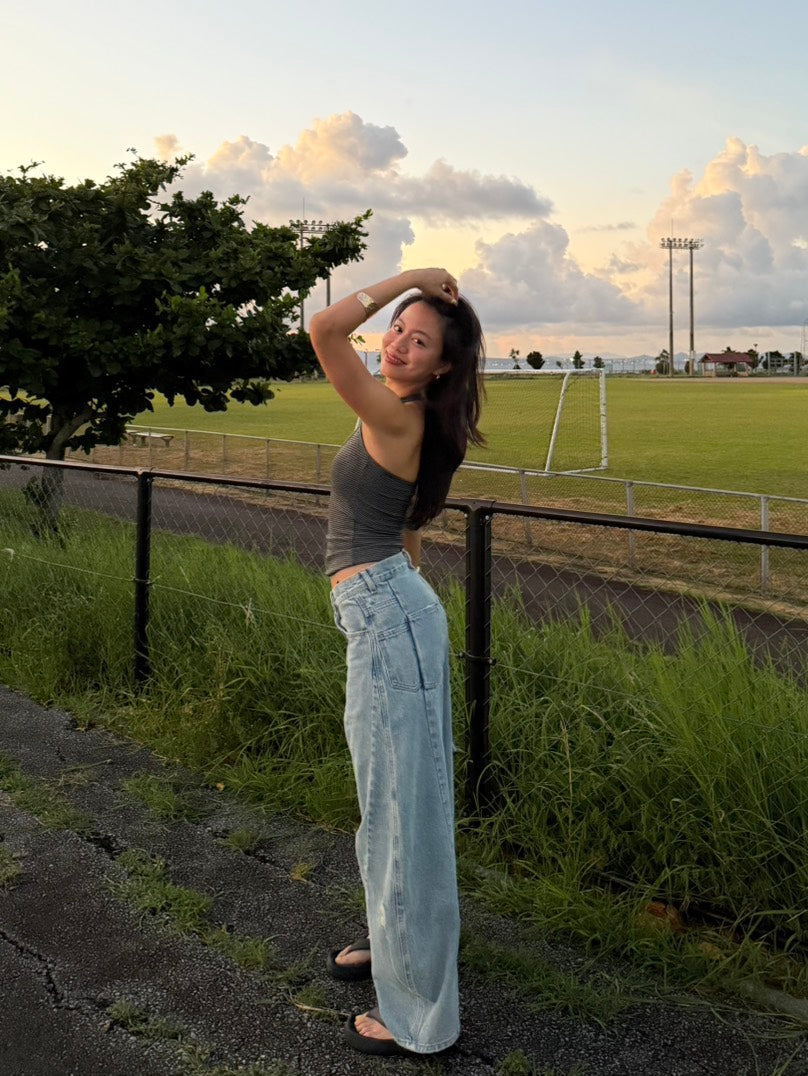 質感超好⭐️歐美彎刀淺藍色低腰牛仔褲👖