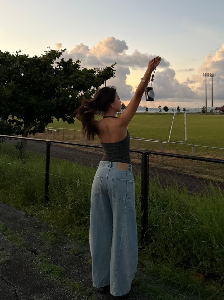 質感超好⭐️歐美彎刀淺藍色低腰牛仔褲👖