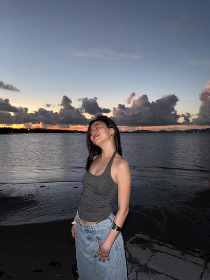 超美親膚條紋⭐️繞脖露背背心🎬