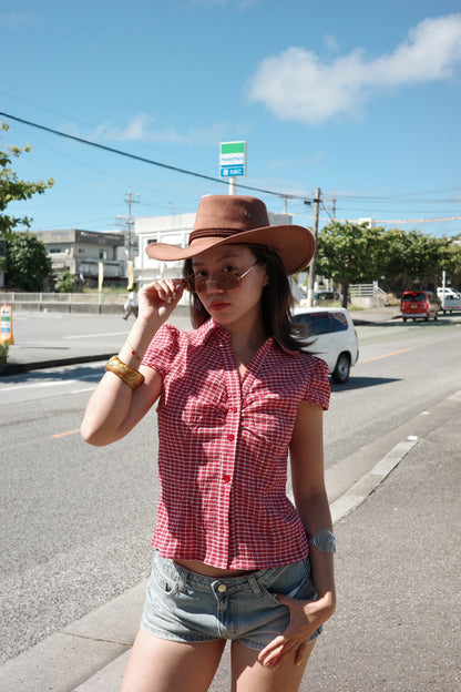 本期大必買🍓⭐️美式復古格紋辣妹短袖襯衫🕹️