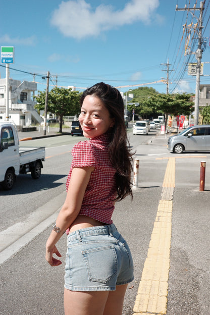 本期大必買🍓⭐️美式復古格紋辣妹短袖襯衫🕹️