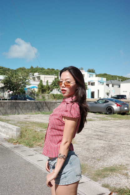 本期大必買🍓⭐️美式復古格紋辣妹短袖襯衫🕹️