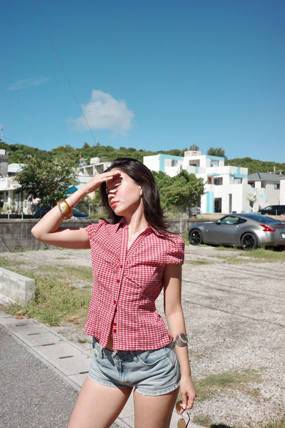 本期大必買🍓⭐️美式復古格紋辣妹短袖襯衫🕹️