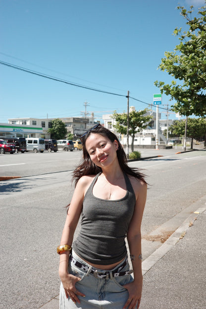 超美親膚條紋⭐️繞脖露背背心🎬