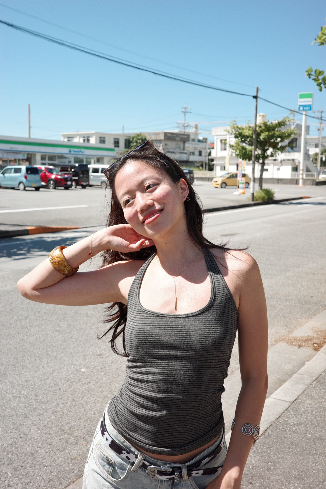 超美親膚條紋⭐️繞脖露背背心🎬