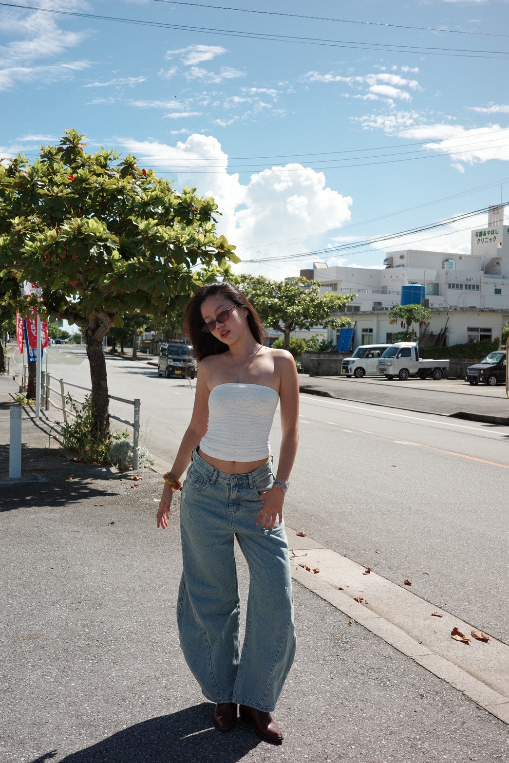 質感超好⭐️歐美彎刀淺藍色低腰牛仔褲👖