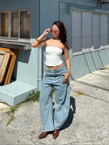 質感超好⭐️歐美彎刀淺藍色低腰牛仔褲👖