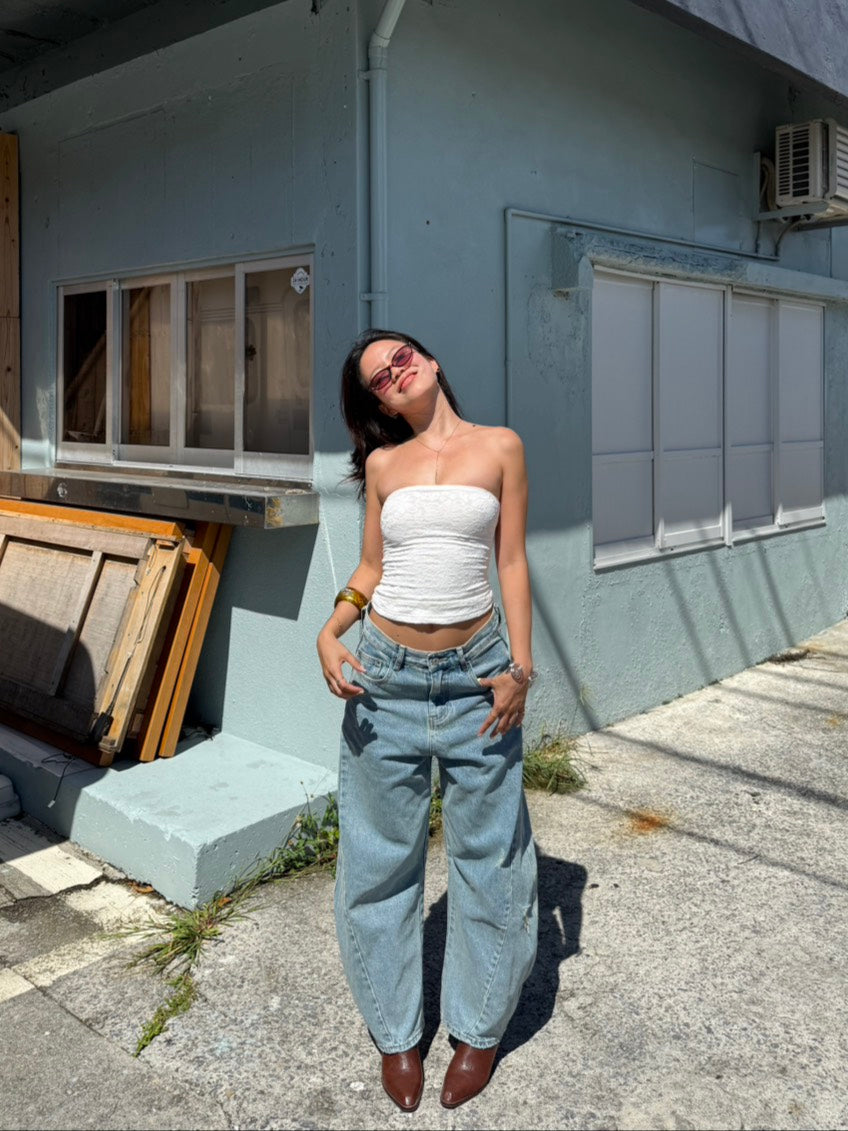 質感超好⭐️歐美彎刀淺藍色低腰牛仔褲👖