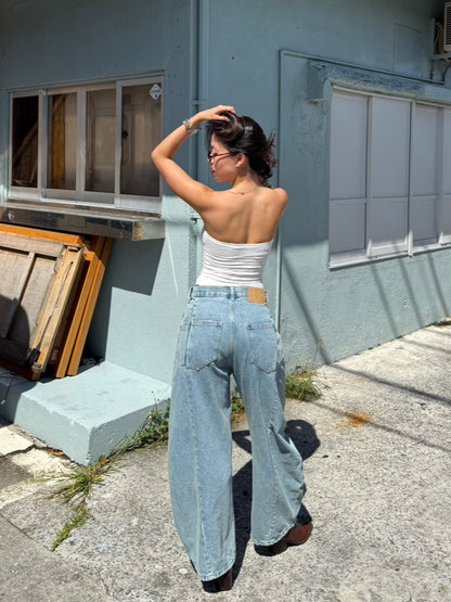 質感超好⭐️歐美彎刀淺藍色低腰牛仔褲👖