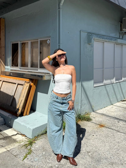 質感超好⭐️歐美彎刀淺藍色低腰牛仔褲👖